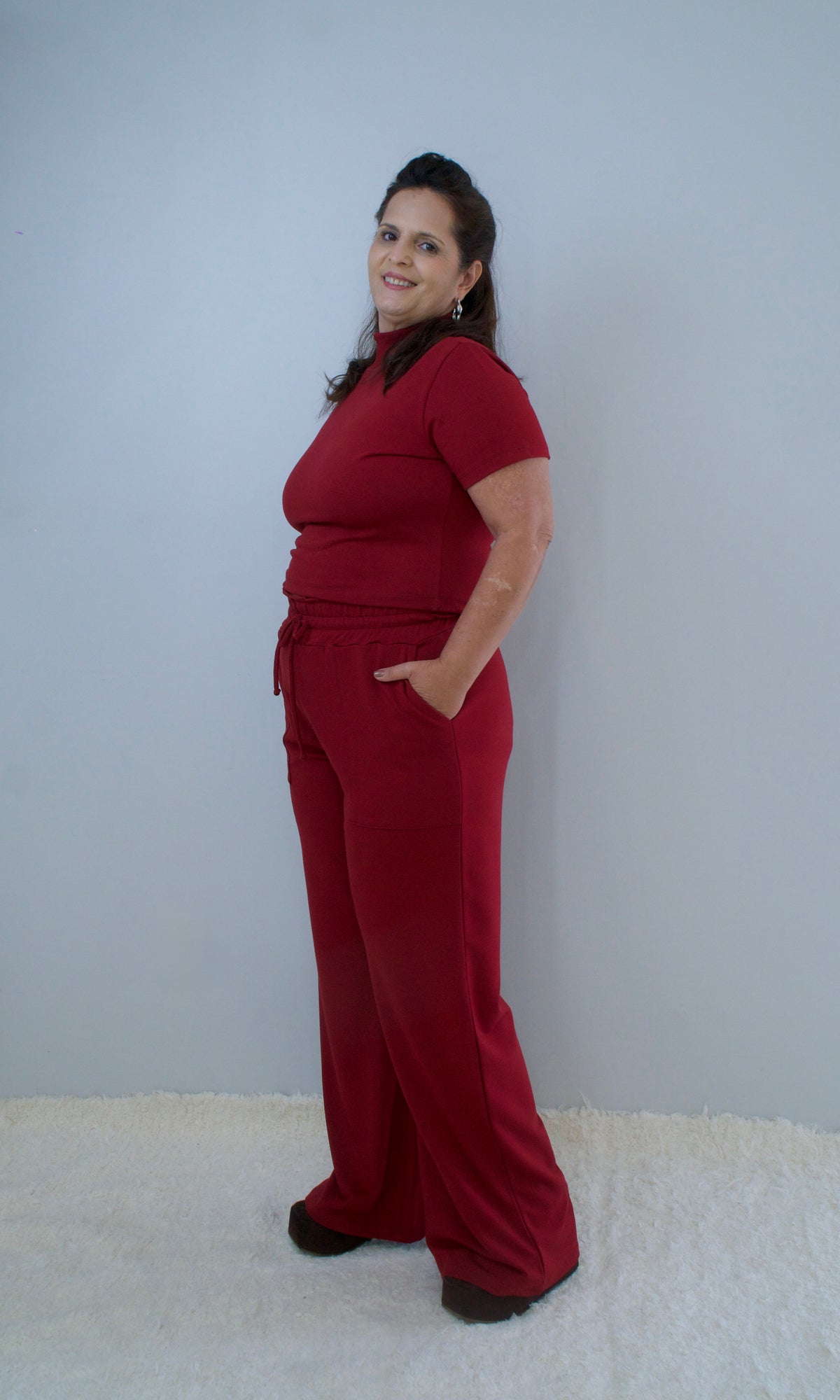 Calça Reta de Moletinho Aline - Marsala