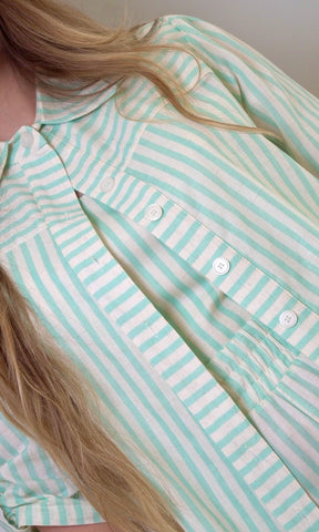 Camisa de Linho Listrada Izabel - Verde Água