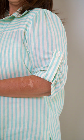Camisa de Linho Listrada Izabel - Verde Água