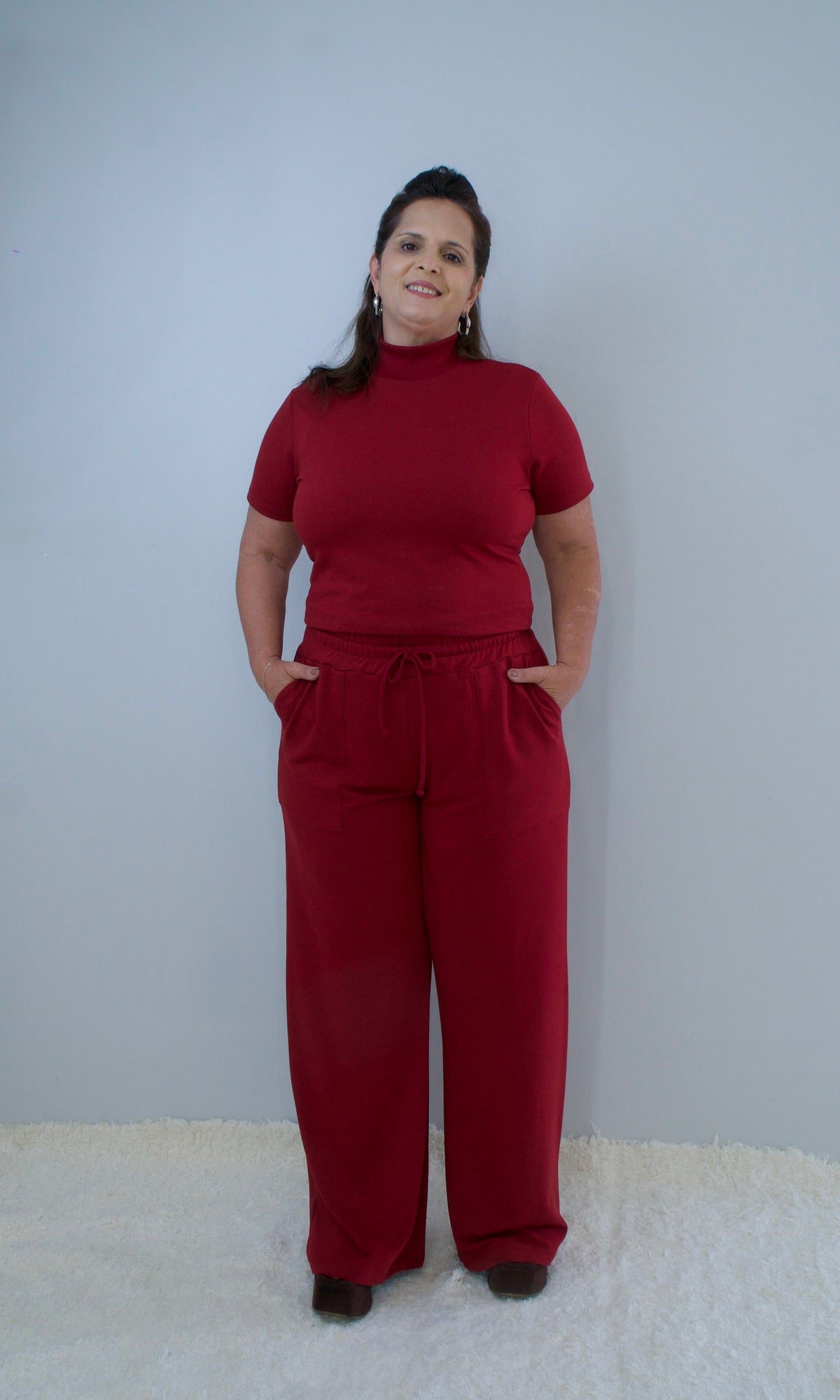 Calça Reta de Moletinho Aline - Marsala