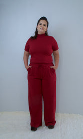 Calça Reta de Moletinho Aline - Marsala