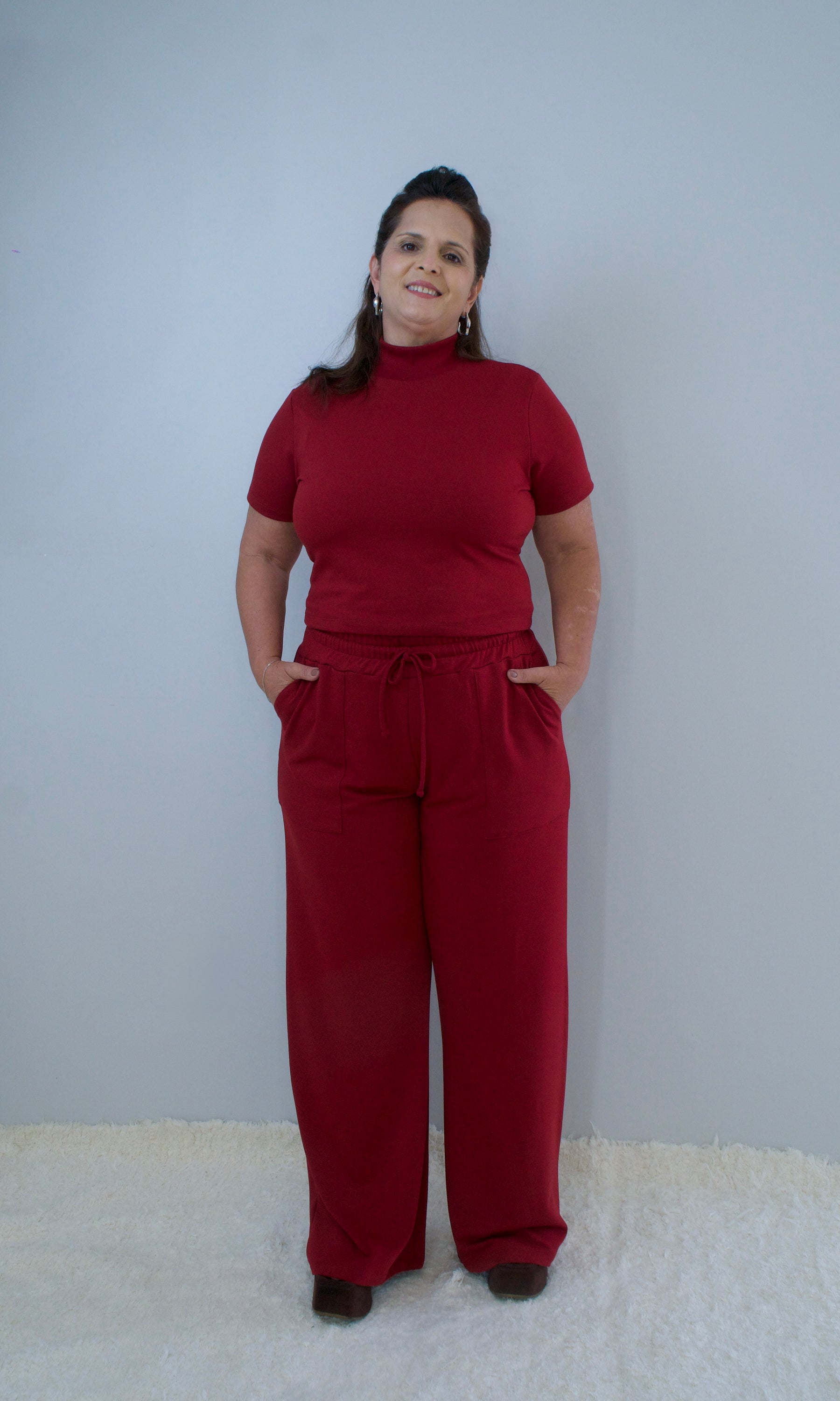 Calça Reta de Moletinho Aline - Marsala