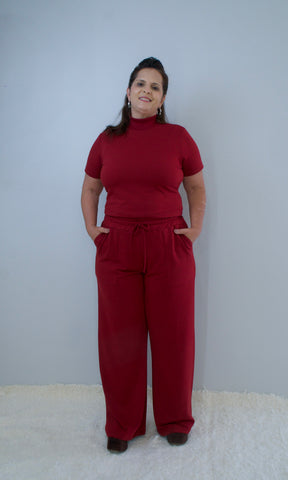 Calça Reta de Moletinho Aline - Marsala