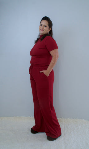 Calça Reta de Moletinho Aline - Marsala