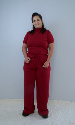 Calça Reta de Moletinho Aline - Marsala