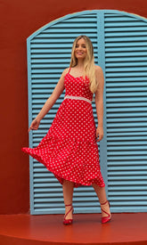 Vestido Midi Janaina - Poá Vermelho