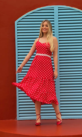 Vestido Midi Janaina - Poá Vermelho